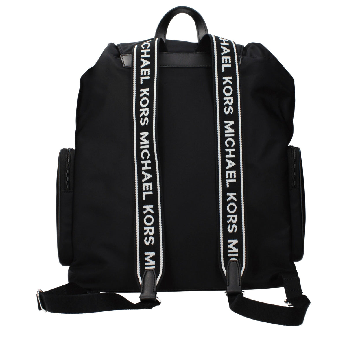 Michael Kors black fabric backpack with adjustable straps and multiple compartments, stylish and functional for everyday use.