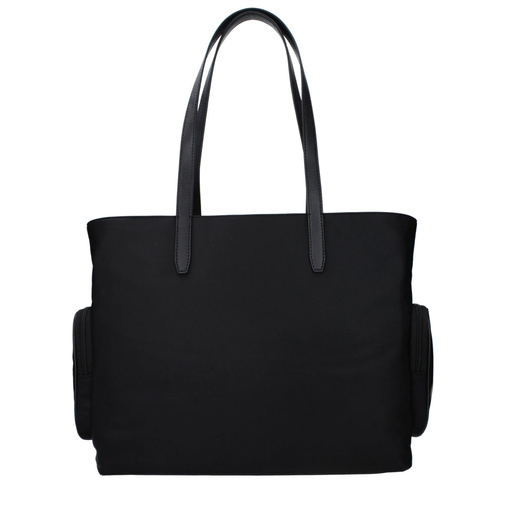 Black fabric shoulder bag by Michael Kors with silver hardware and adjustable strap, featuring sleek, modern design.