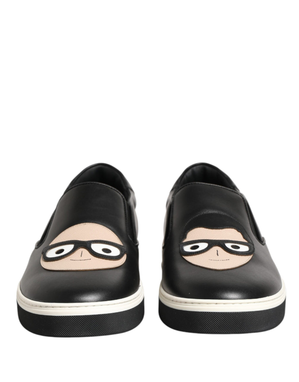 Dolce & Gabbana Black Leather Signature Figures Sneakers Shoes - Eljoys Fashion 