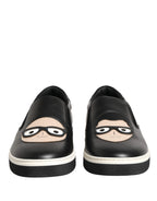 Dolce & Gabbana Black Leather Signature Figures Sneakers Shoes - Eljoys Fashion 