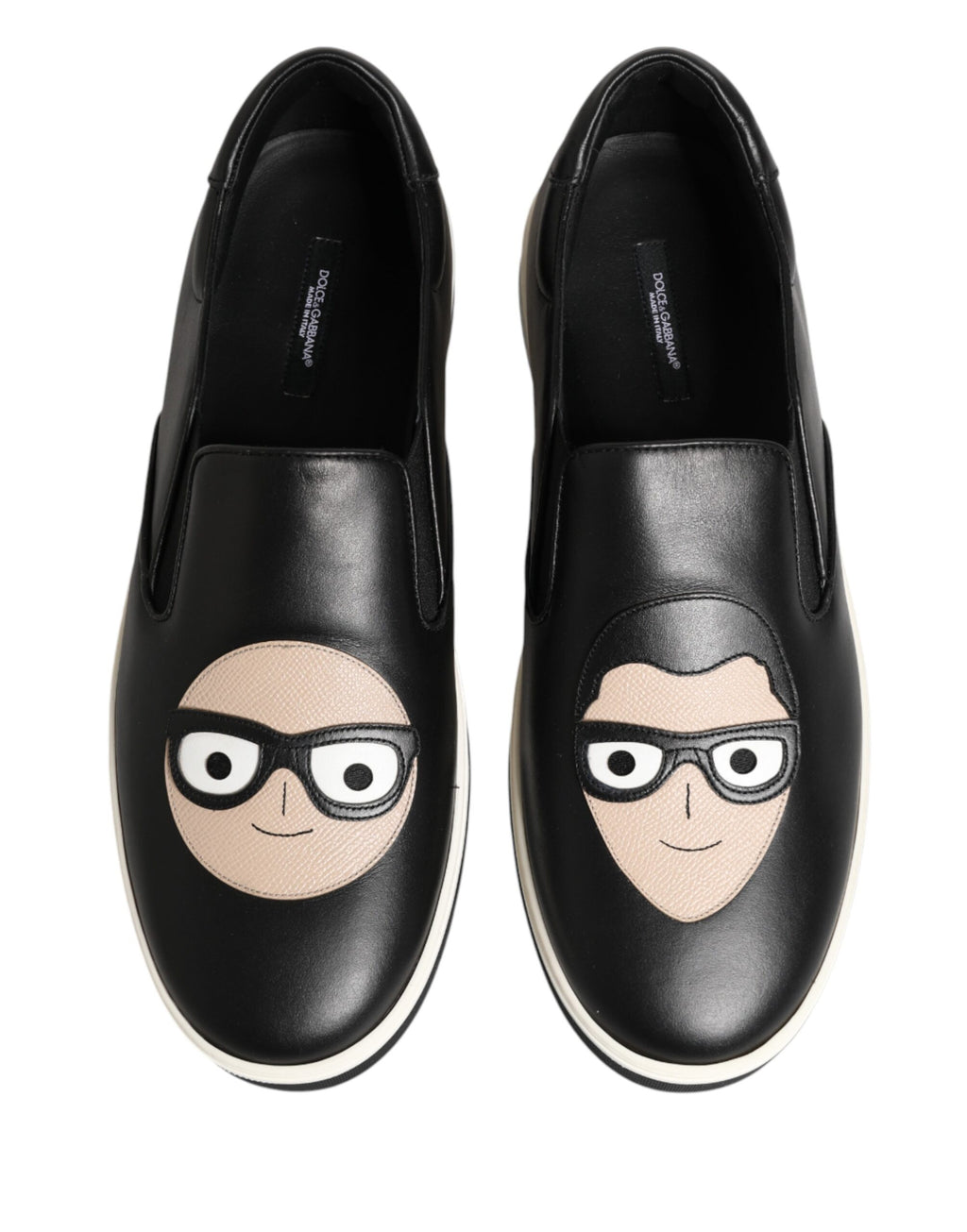 Dolce & Gabbana Black Leather Signature Figures Sneakers Shoes - Eljoys Fashion 