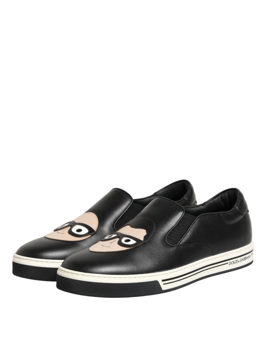 Dolce & Gabbana Black Leather Signature Figures Sneakers Shoes - Eljoys Fashion 