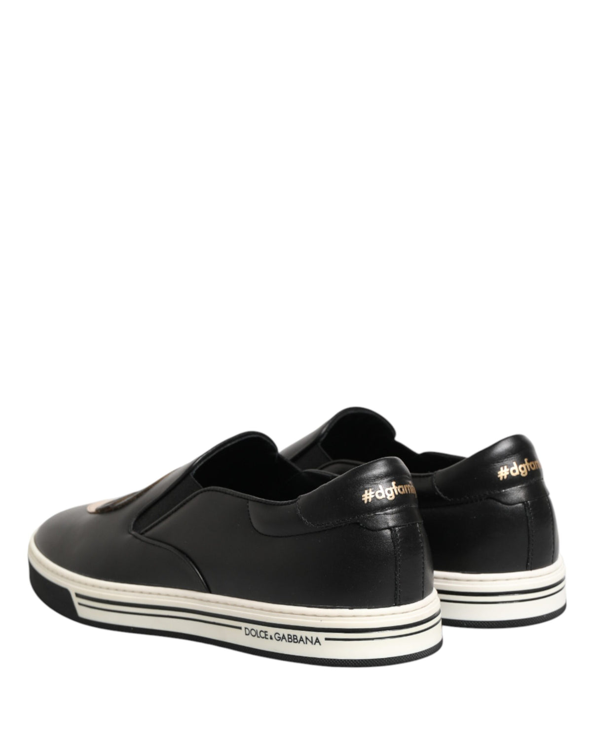 Dolce & Gabbana Black Leather Signature Figures Sneakers Shoes - Eljoys Fashion 