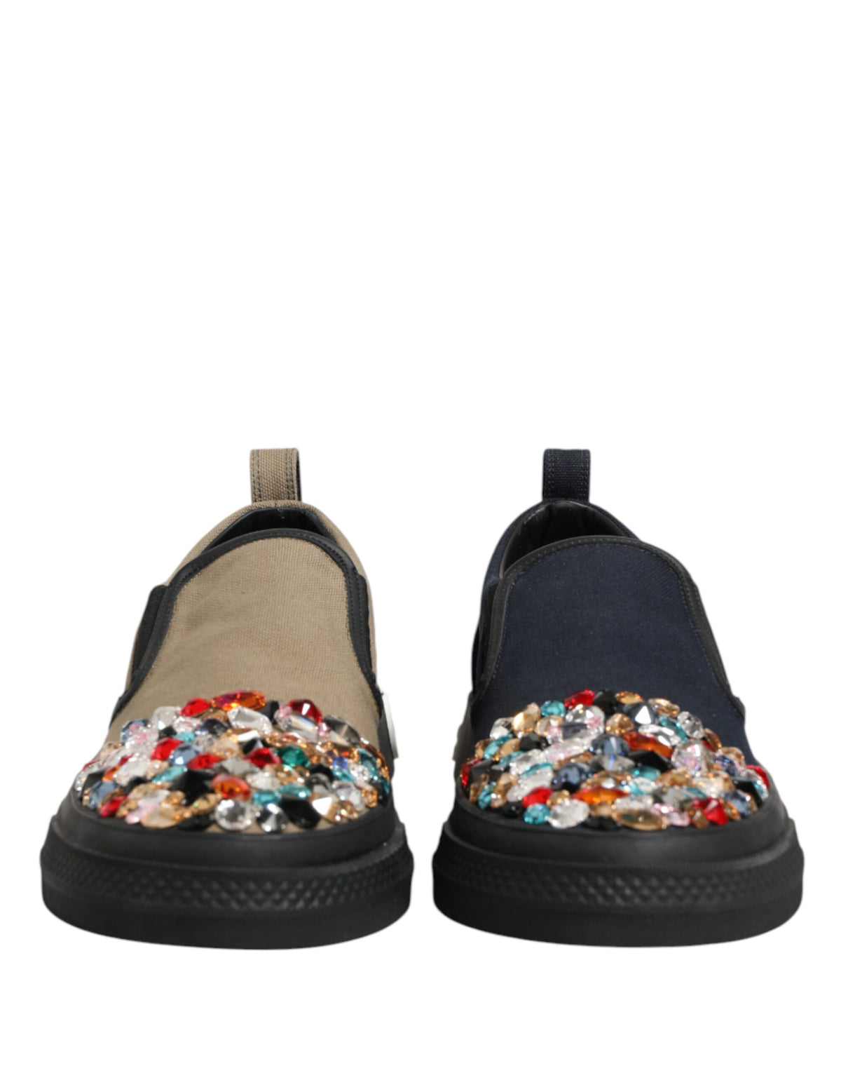 Dolce & Gabbana Blue Canvas Embellished Slip On Men Sneakers Shoes - Eljoys Fashion 
