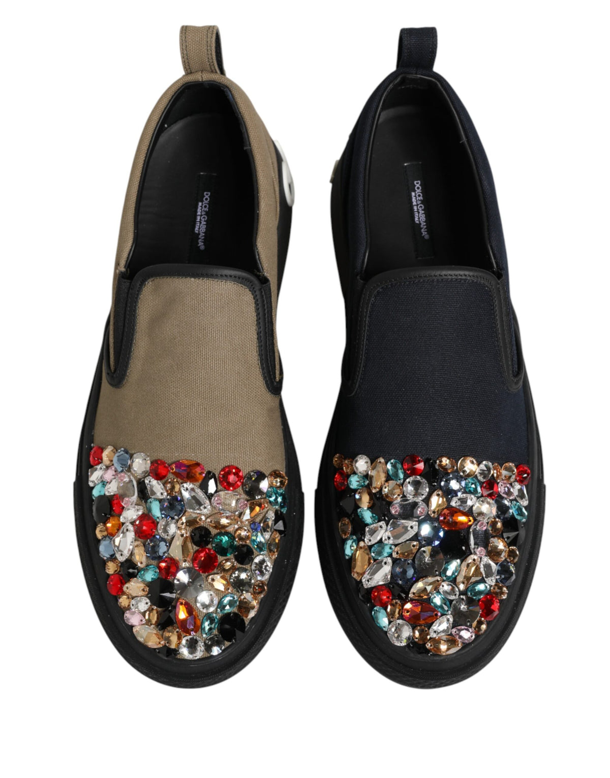 Dolce & Gabbana Blue Canvas Embellished Slip On Men Sneakers Shoes - Eljoys Fashion 