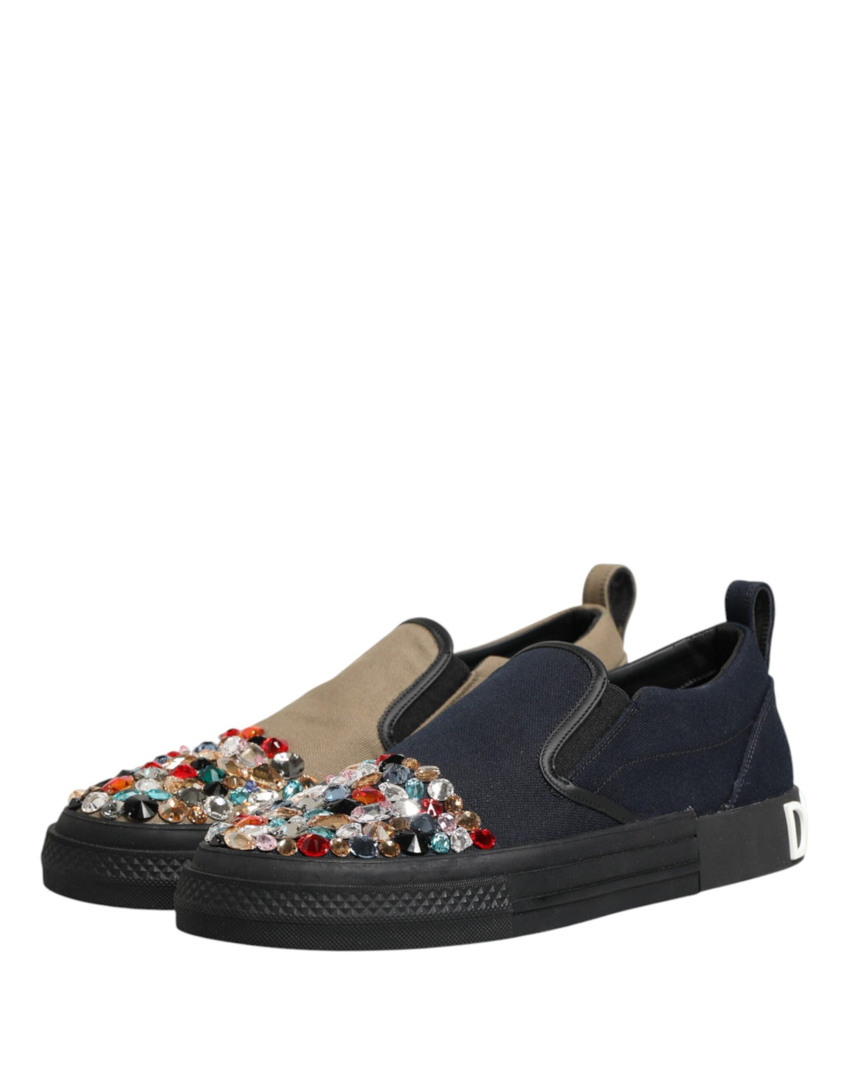 Dolce & Gabbana Blue Canvas Embellished Slip On Men Sneakers Shoes - Eljoys Fashion 