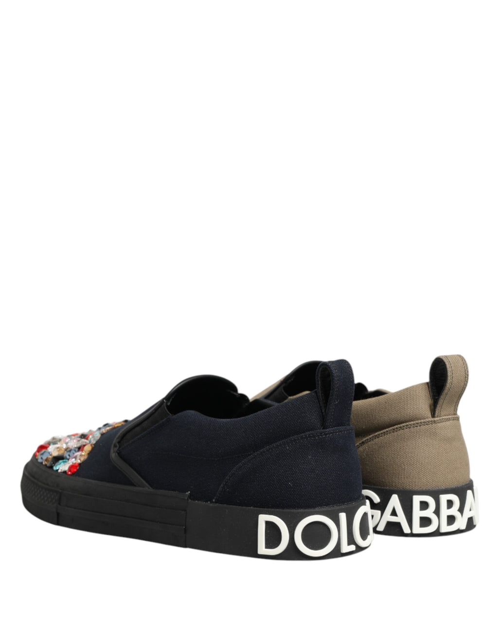 Dolce & Gabbana Blue Canvas Embellished Slip On Men Sneakers Shoes - Eljoys Fashion 