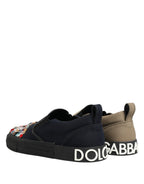Dolce & Gabbana Blue Canvas Embellished Slip On Men Sneakers Shoes - Eljoys Fashion 