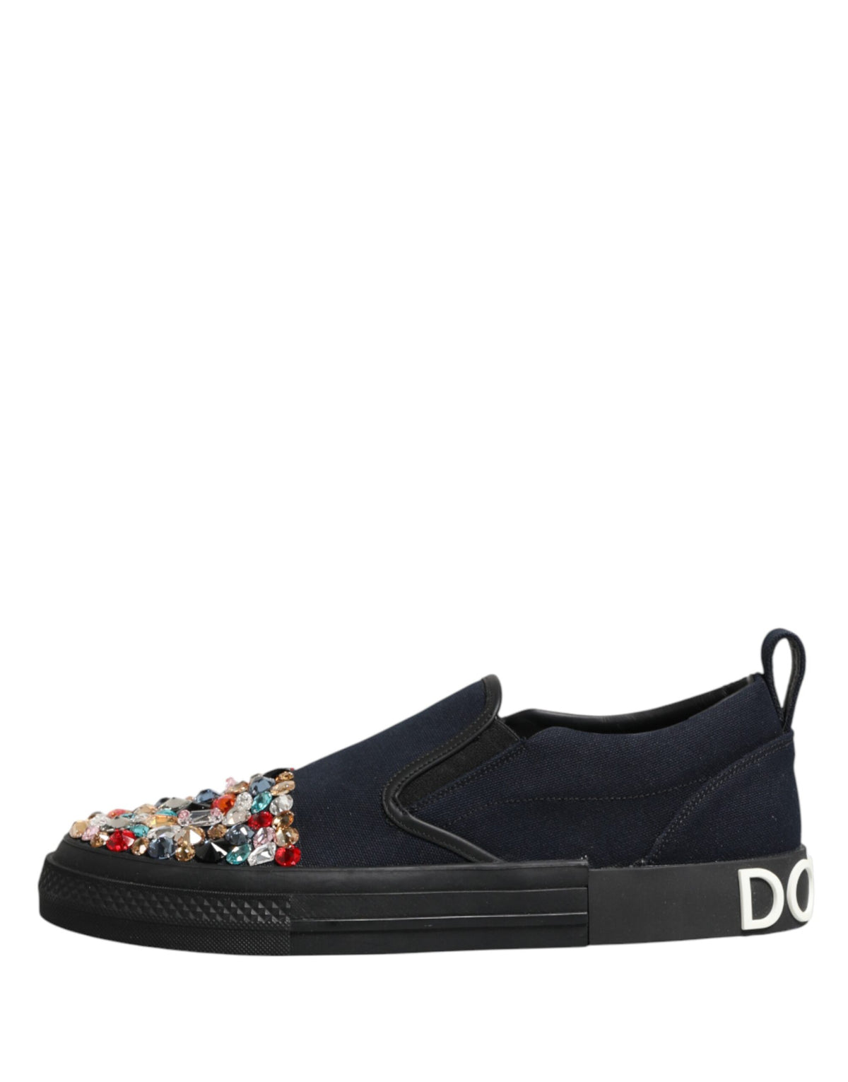 Dolce & Gabbana Blue Canvas Embellished Slip On Men Sneakers Shoes - Eljoys Fashion 