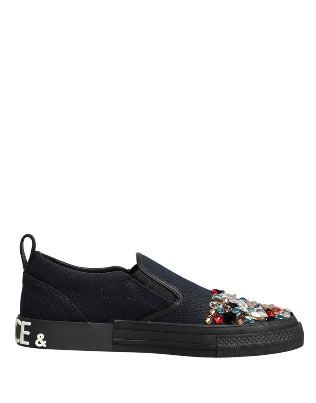 Dolce & Gabbana Blue Canvas Embellished Slip On Men Sneakers Shoes - Eljoys Fashion 
