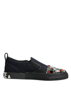 Dolce & Gabbana Blue Canvas Embellished Slip On Men Sneakers Shoes - Eljoys Fashion 