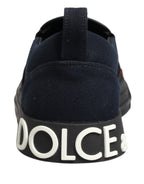Dolce & Gabbana Blue Canvas Embellished Slip On Men Sneakers Shoes - Eljoys Fashion 