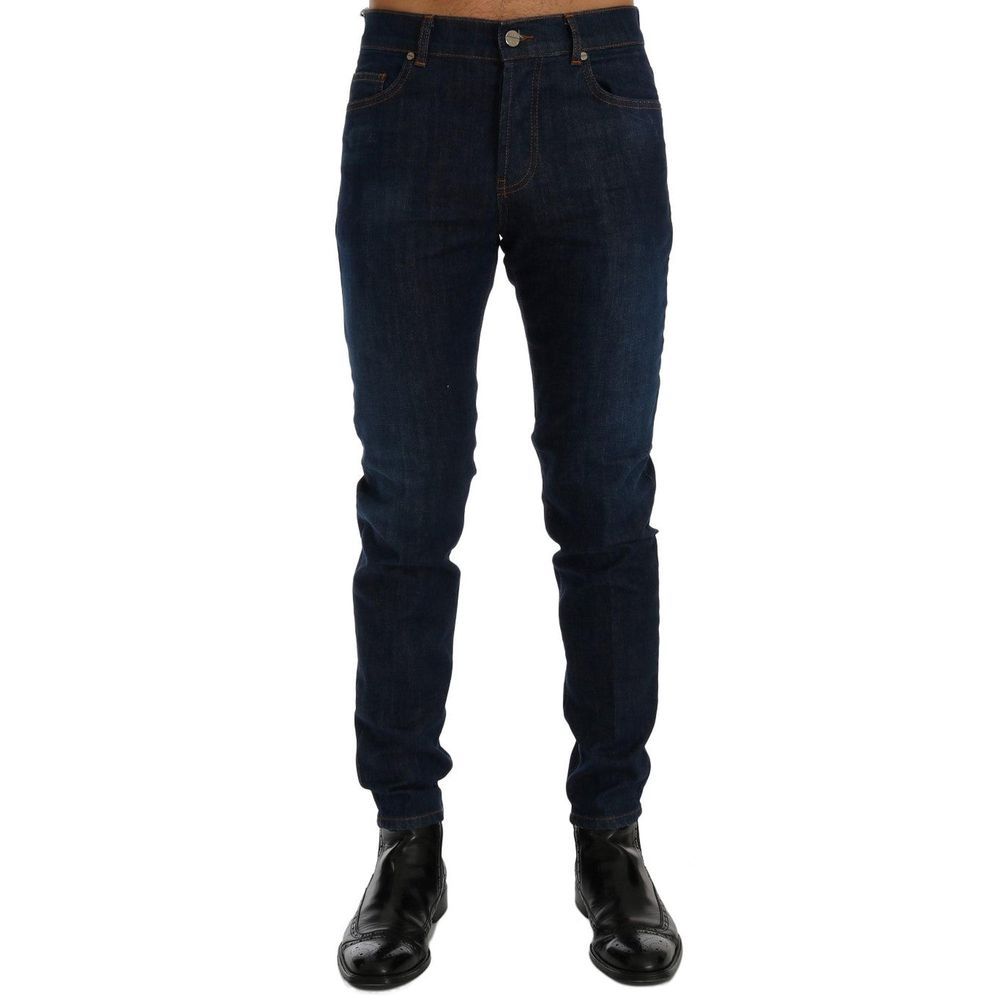 Frankie Morello Blue Cotton Slim Fit Jeans Frankie Morello