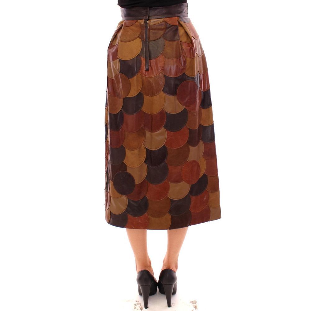 Dolce & Gabbana Brown Lamb Leather Midi Skirt Dolce & Gabbana