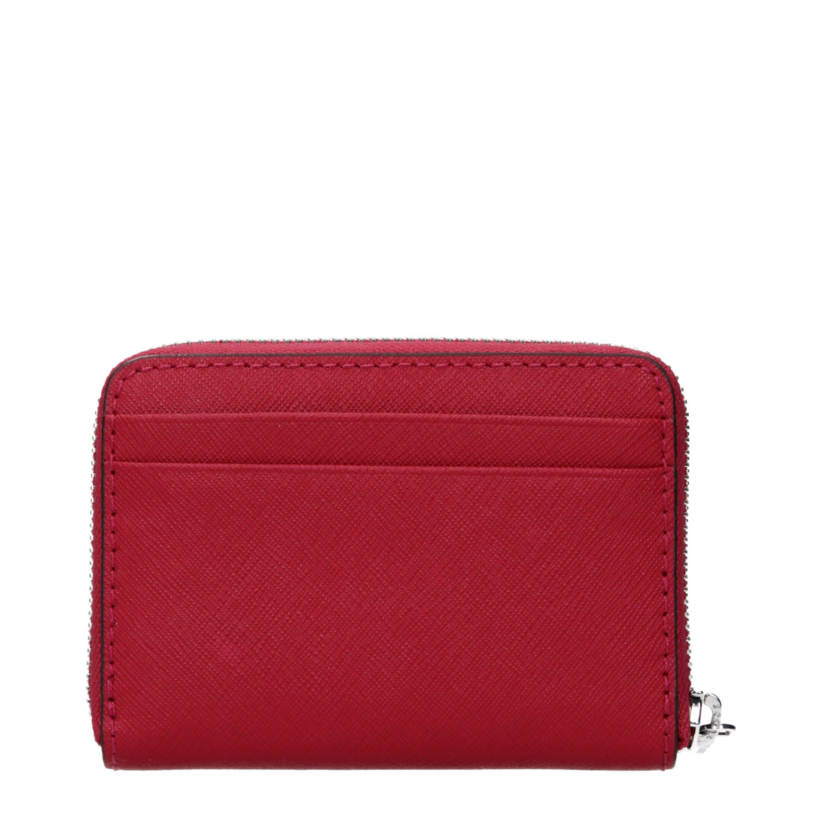 Red leather Michael Kors cardholder with multiple card slots and sleek design for stylish organization.