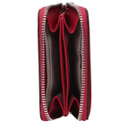 Michael Kors red leather cardholder with multiple card slots and sleek design.