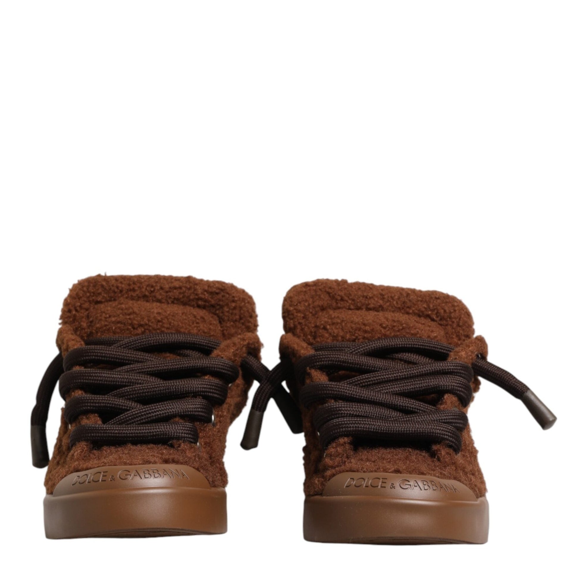 Dolce & Gabbana Brown Faux Shearling Low Top Sneakers Shoes