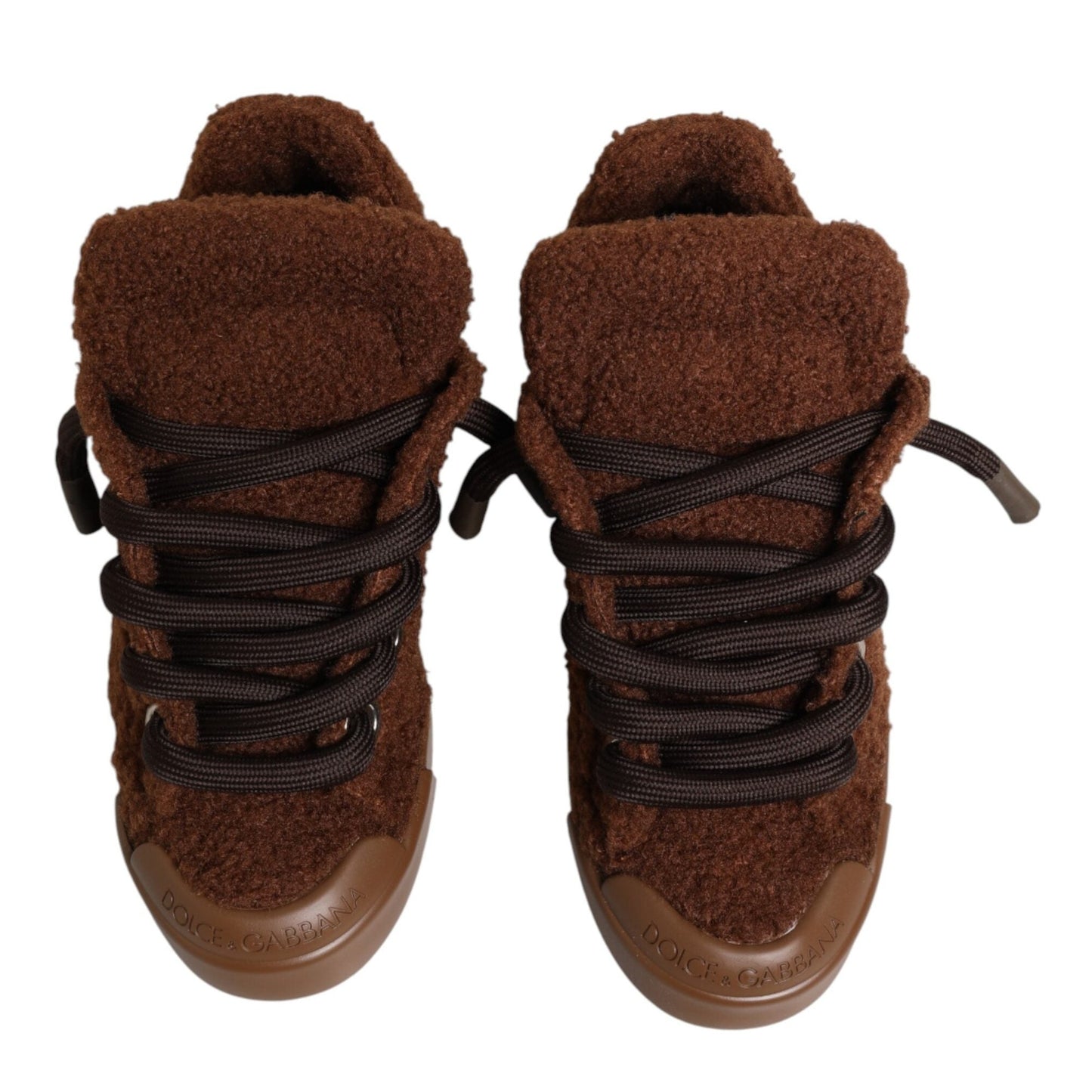 Dolce & Gabbana Brown Faux Shearling Low Top Sneakers Shoes