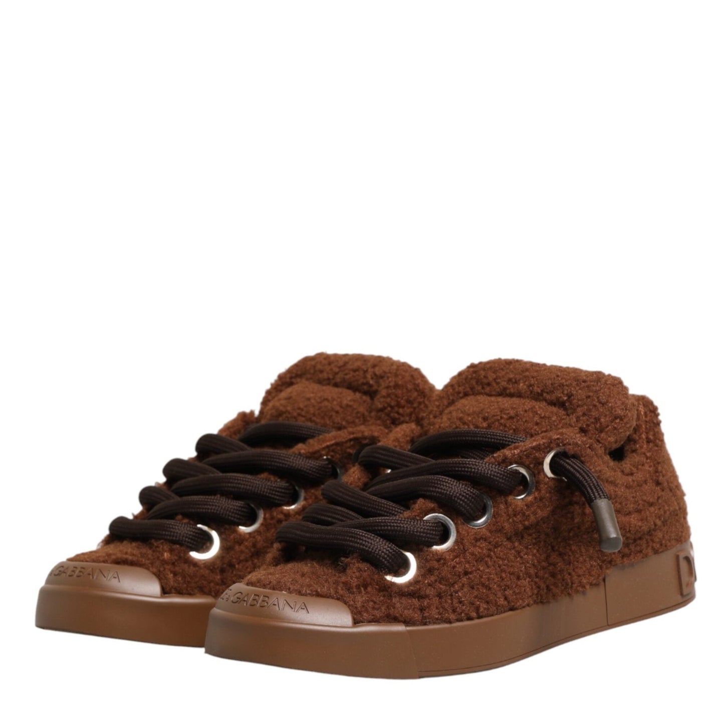 Dolce & Gabbana Brown Faux Shearling Low Top Sneakers Shoes