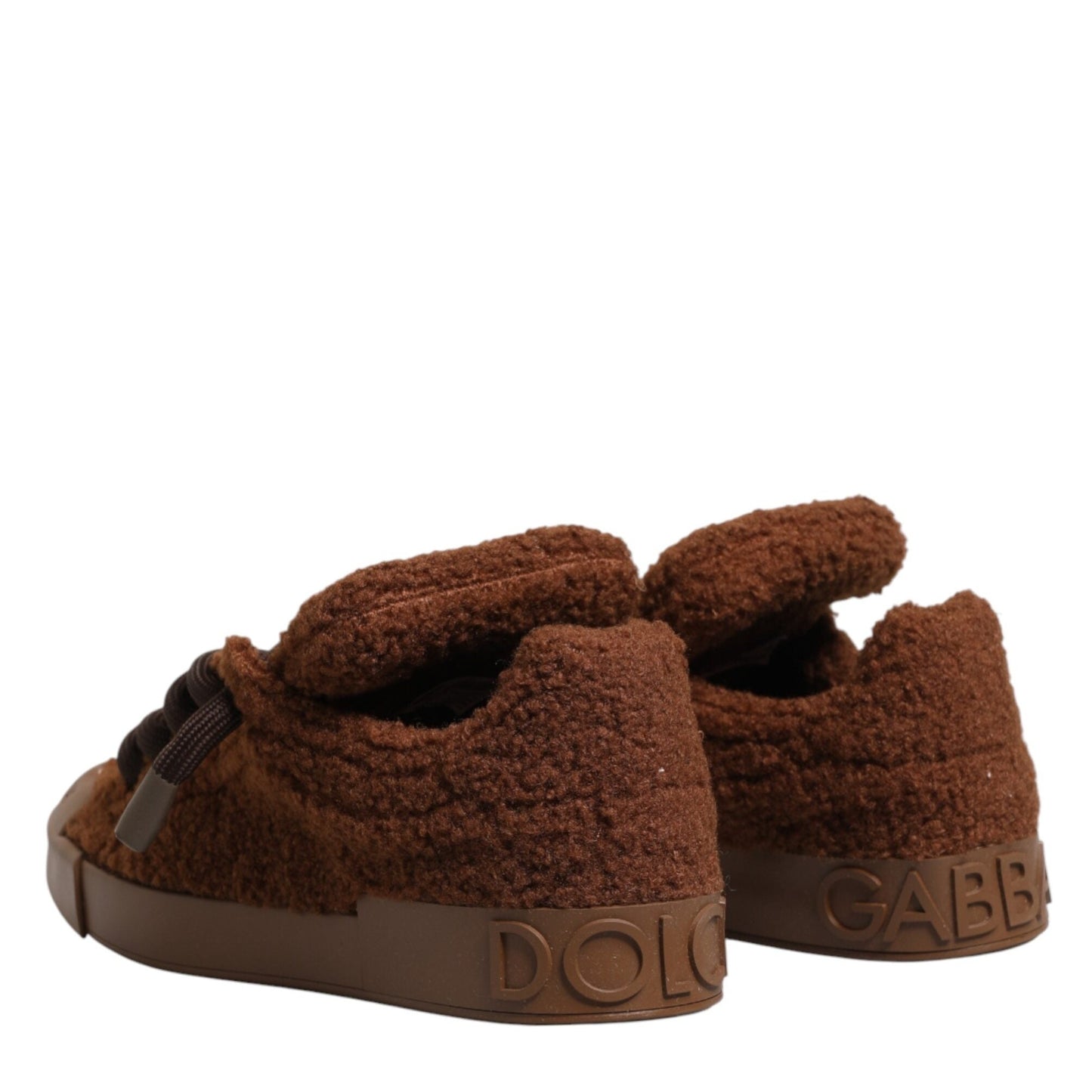 Dolce & Gabbana Brown Faux Shearling Low Top Sneakers Shoes