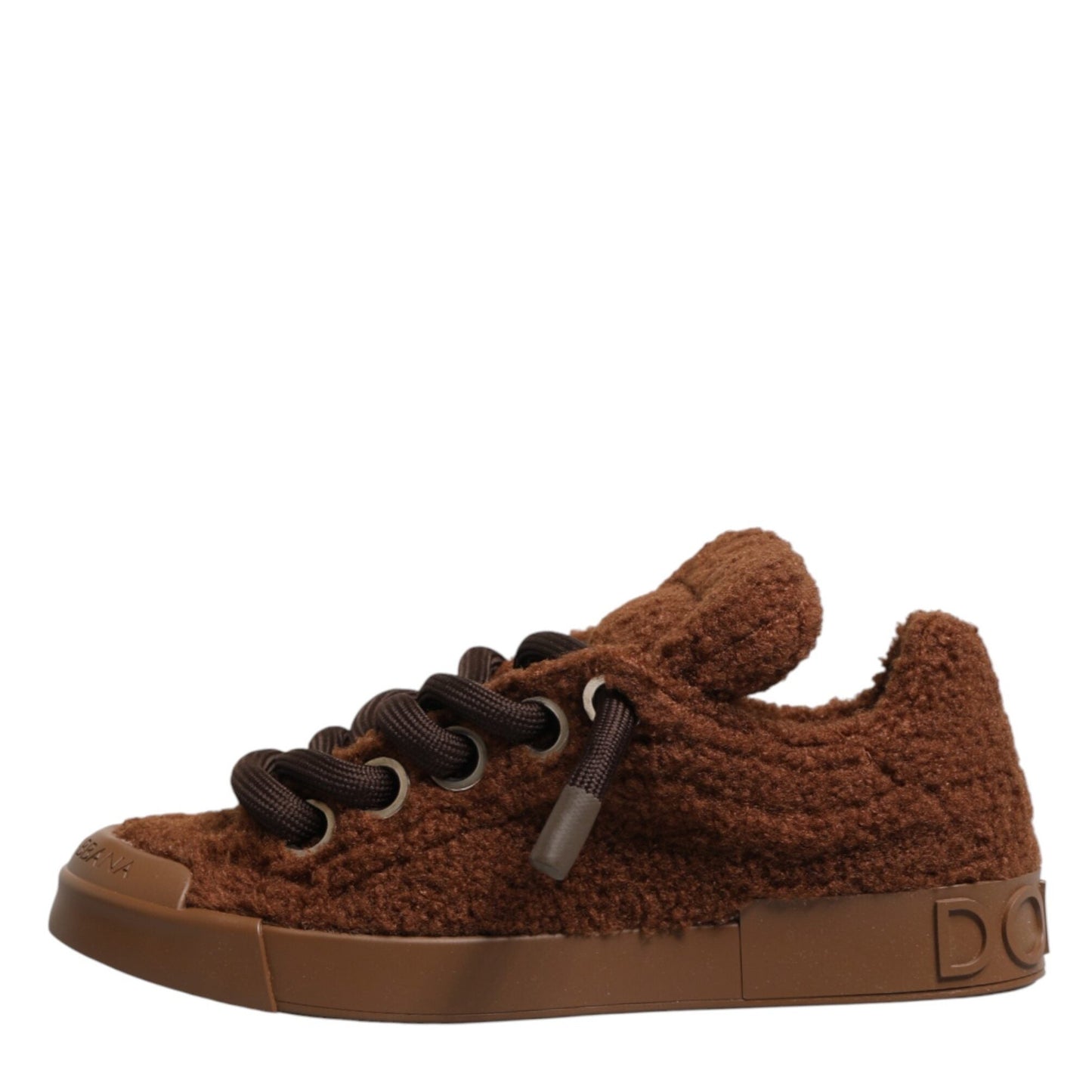 Dolce & Gabbana Brown Faux Shearling Low Top Sneakers Shoes