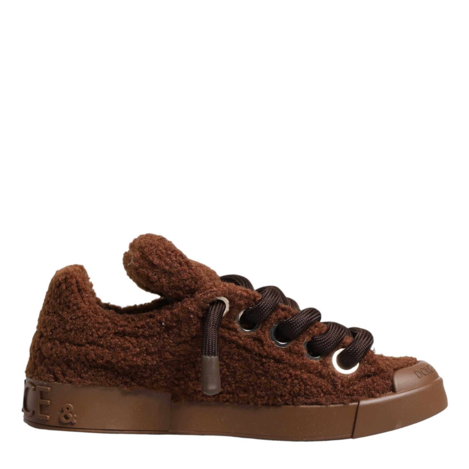 Dolce & Gabbana Brown Faux Shearling Low Top Sneakers Shoes