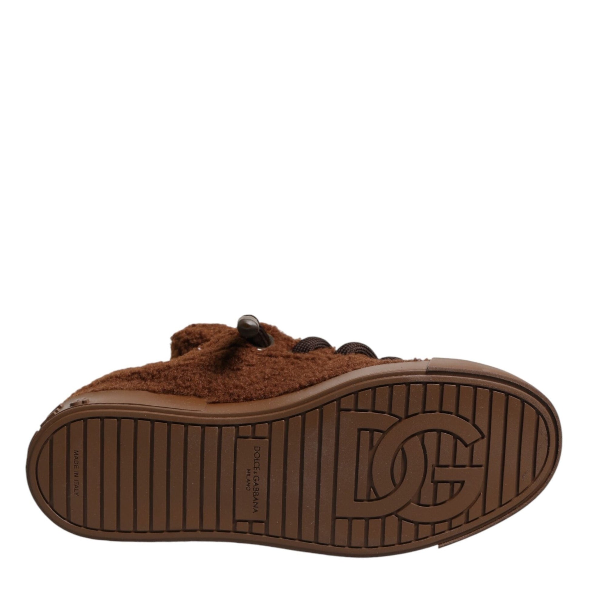 Dolce & Gabbana Brown Faux Shearling Low Top Sneakers Shoes