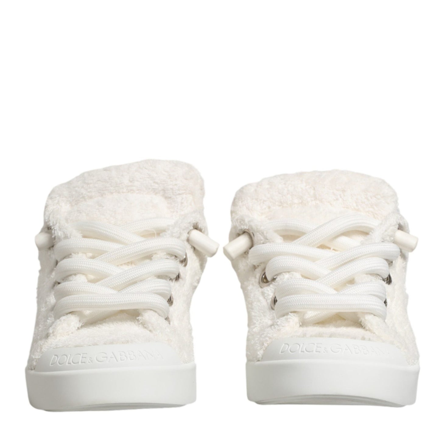 Dolce & Gabbana White Faux Shearling Low Top Sneakers Shoes