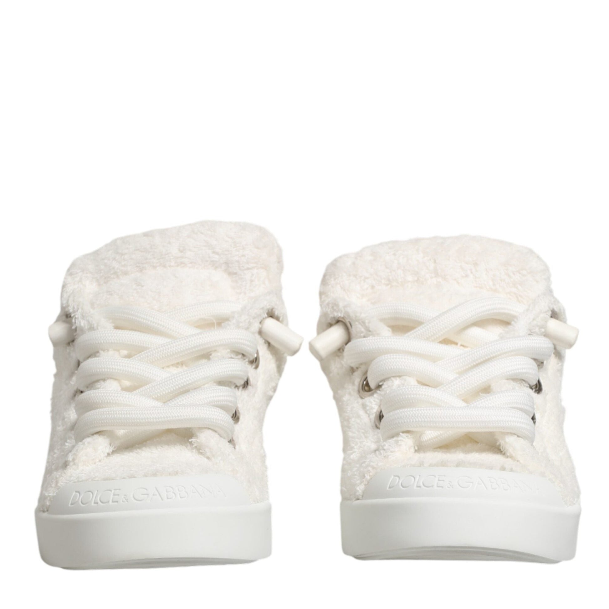 Dolce & Gabbana White Faux Shearling Low Top Sneakers Shoes
