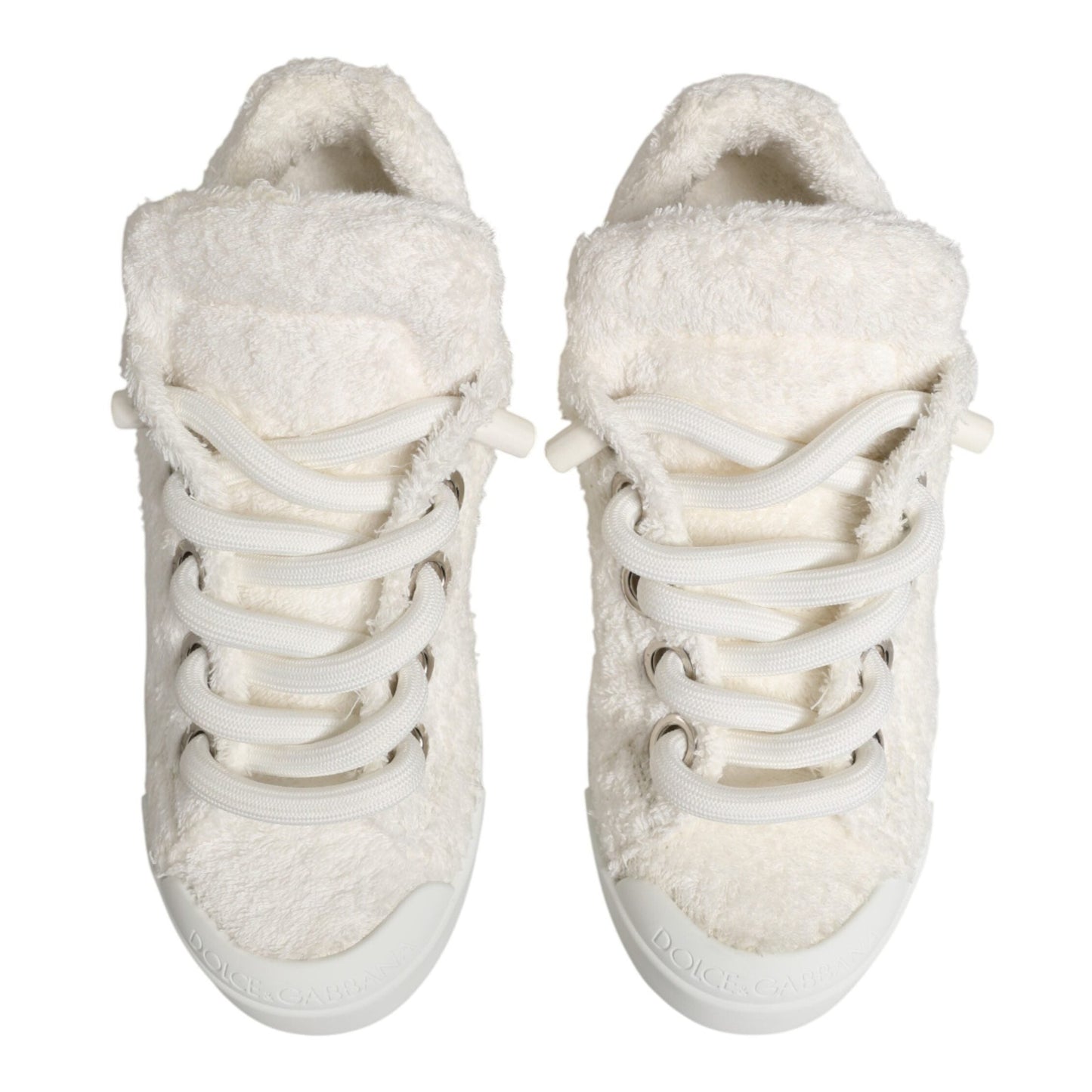 Dolce & Gabbana White Faux Shearling Low Top Sneakers Shoes