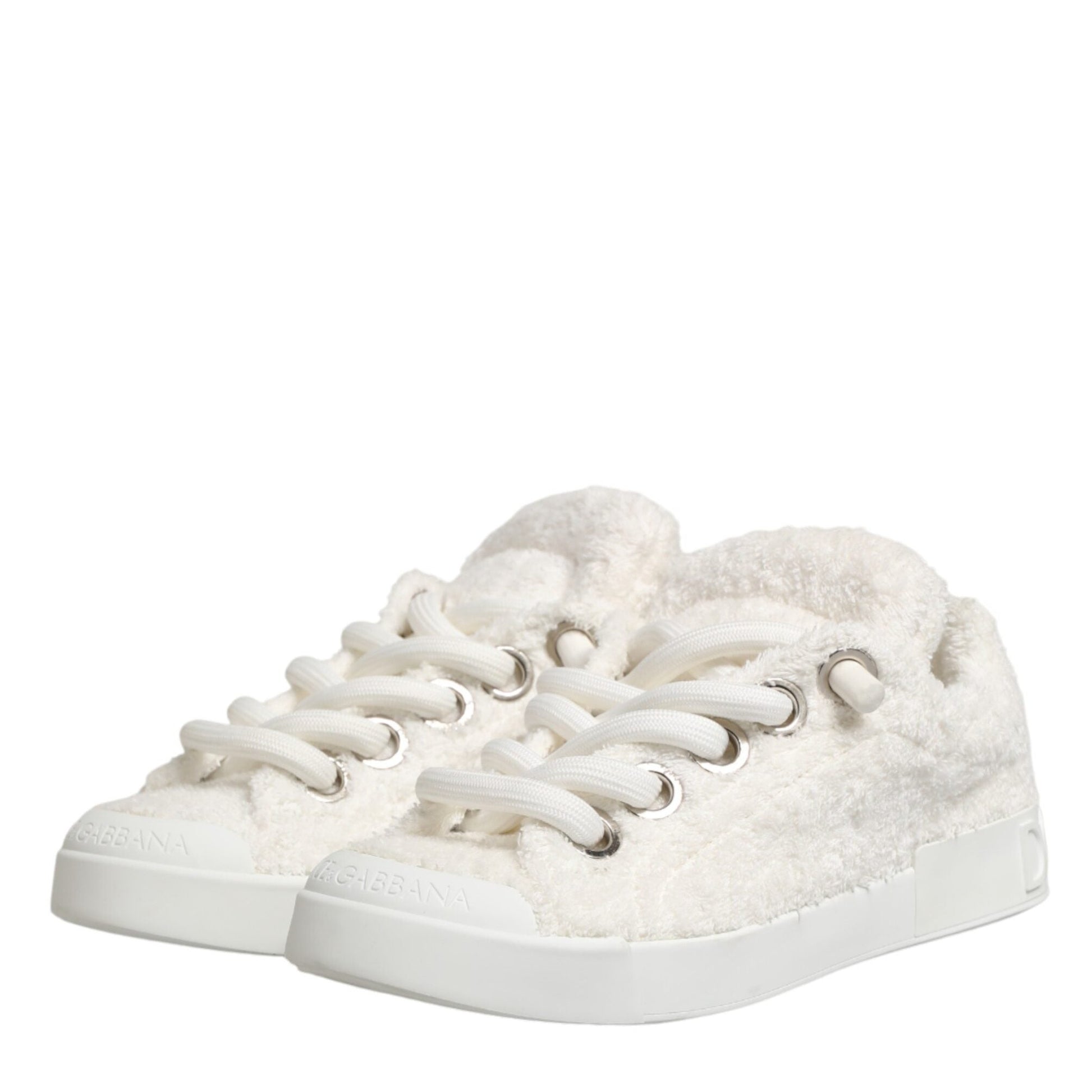 Dolce & Gabbana White Faux Shearling Low Top Sneakers Shoes