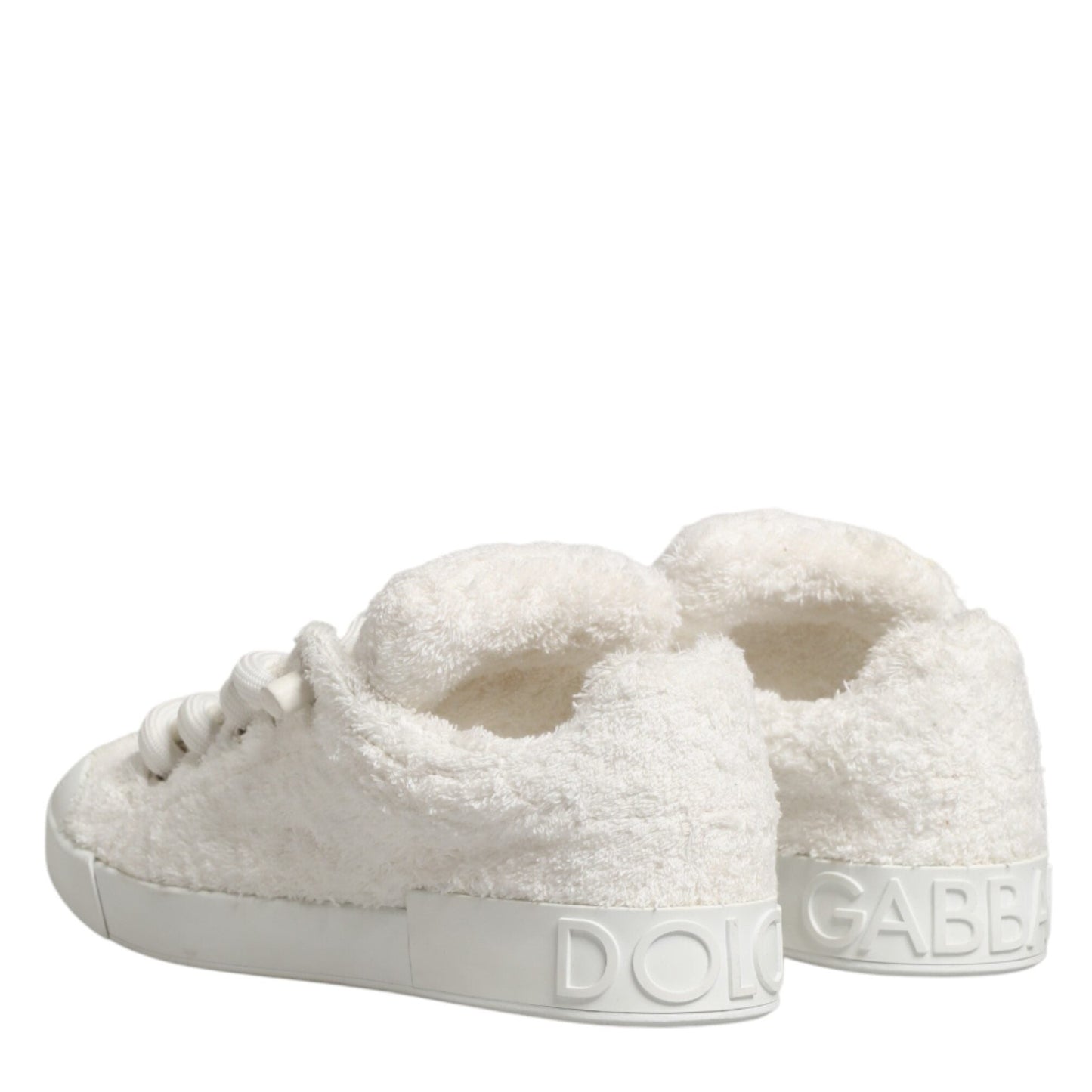 Dolce & Gabbana White Faux Shearling Low Top Sneakers Shoes