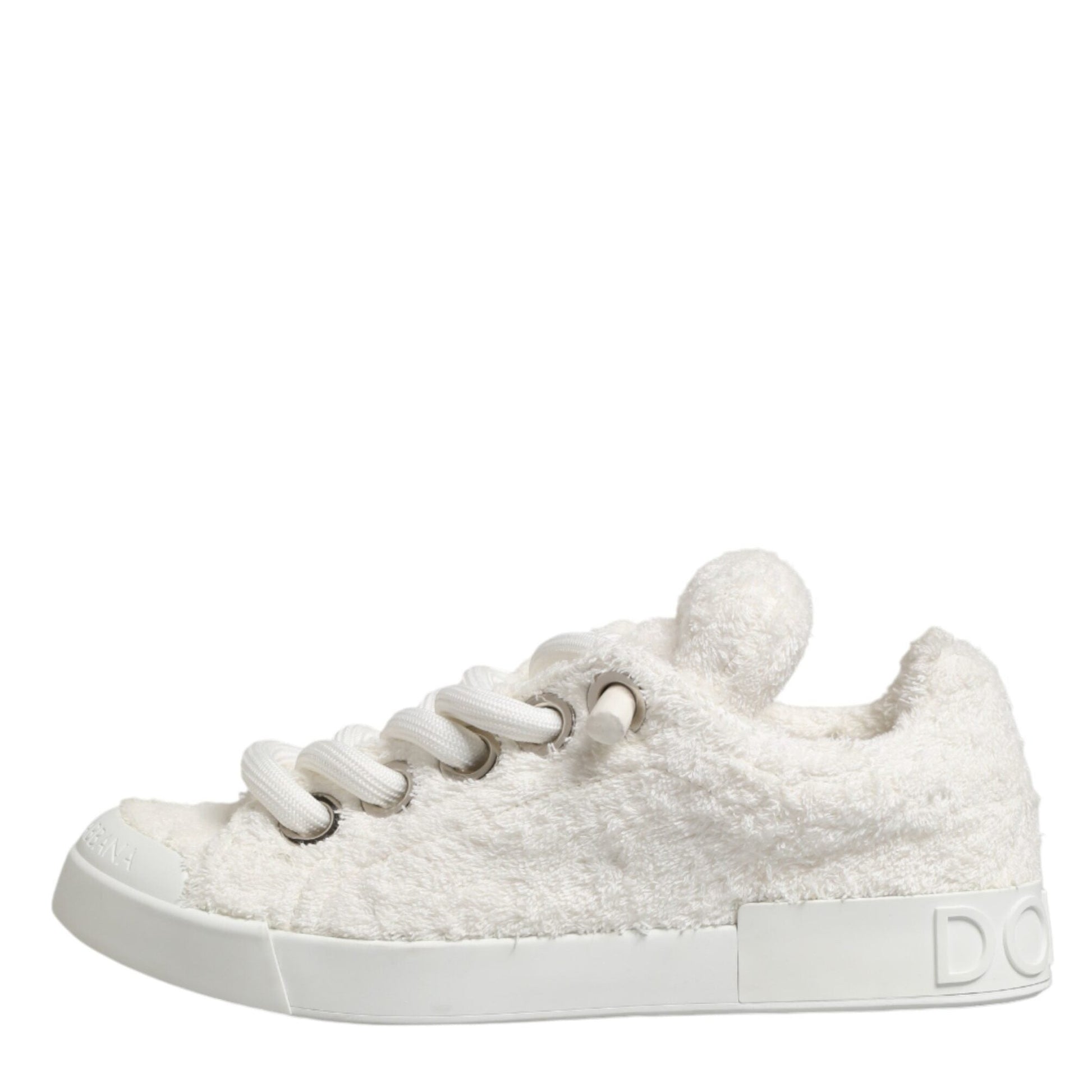 Dolce & Gabbana White Faux Shearling Low Top Sneakers Shoes