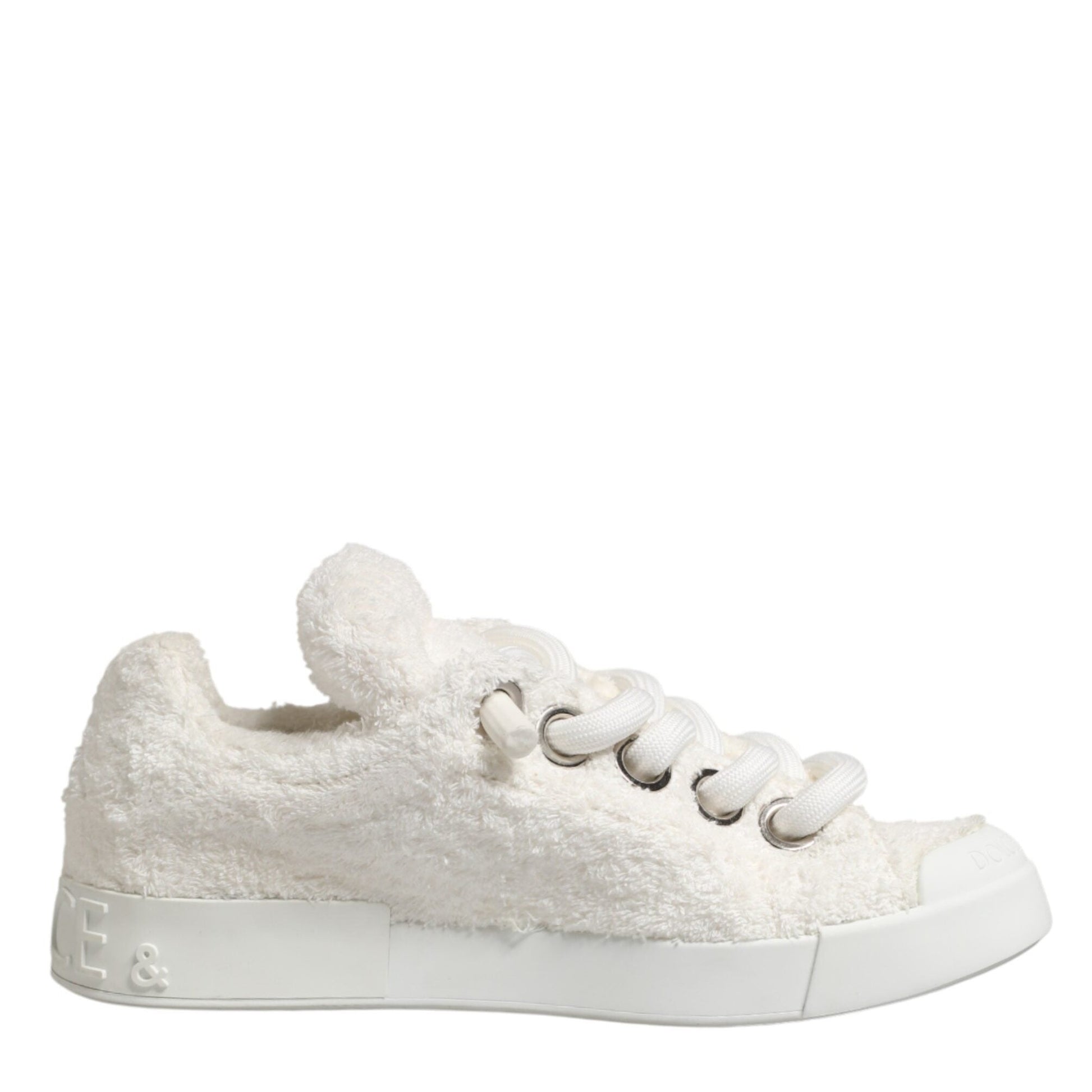Dolce & Gabbana White Faux Shearling Low Top Sneakers Shoes