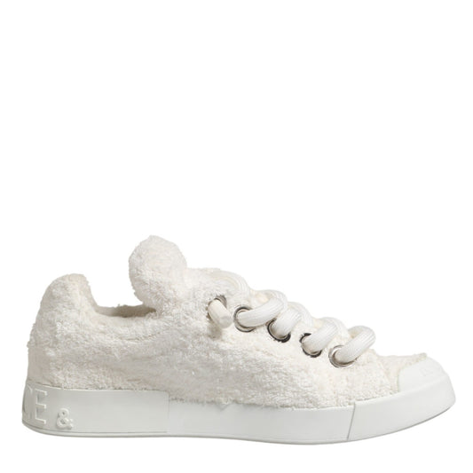 Dolce & Gabbana White Faux Shearling Low Top Sneakers Shoes