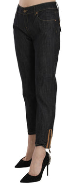 PLEIN SUD Cotton Blue High Waist Straight Cropped Trouser Jeans