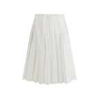 Prada white cotton long skirt displayed flat with a smooth, flowing design and subtle stitching details.