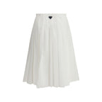 Prada white cotton long skirt with a flowing design, featuring a high waist and elegant, minimalist style.