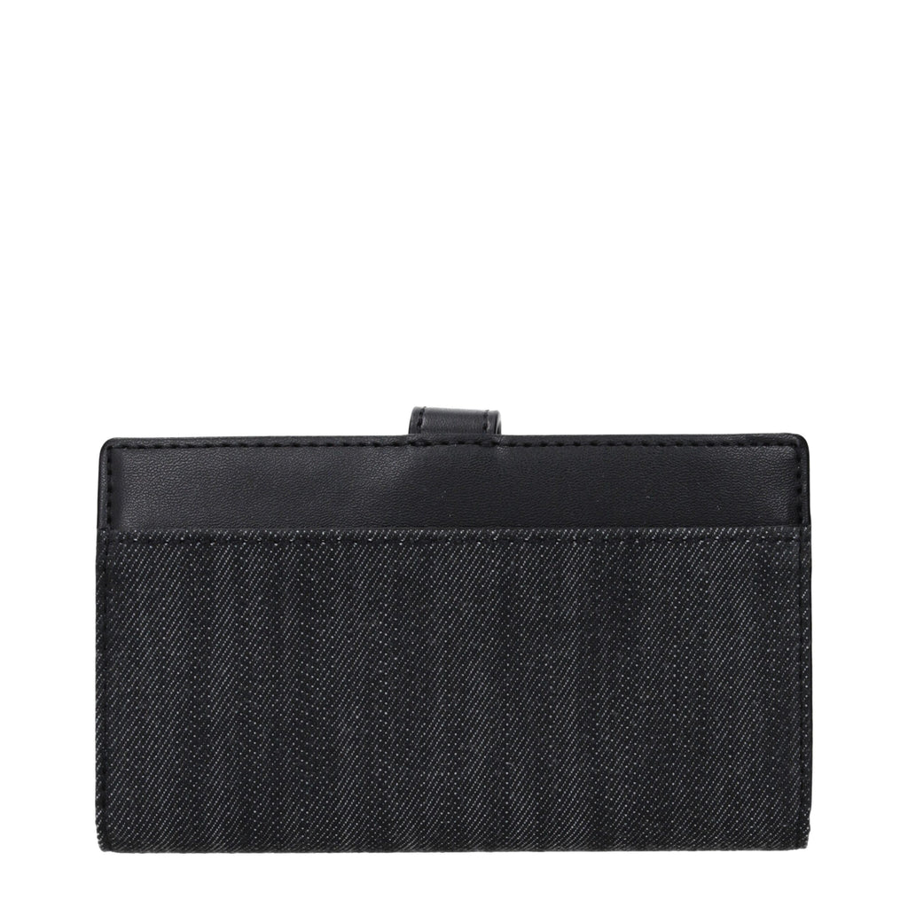 Black fabric Michael Kors wallet with multiple card slots and zippered coin pocket, featuring sleek, stylish design.