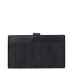 Black fabric Michael Kors wallet with multiple card slots and zippered coin pocket, featuring sleek, stylish design.