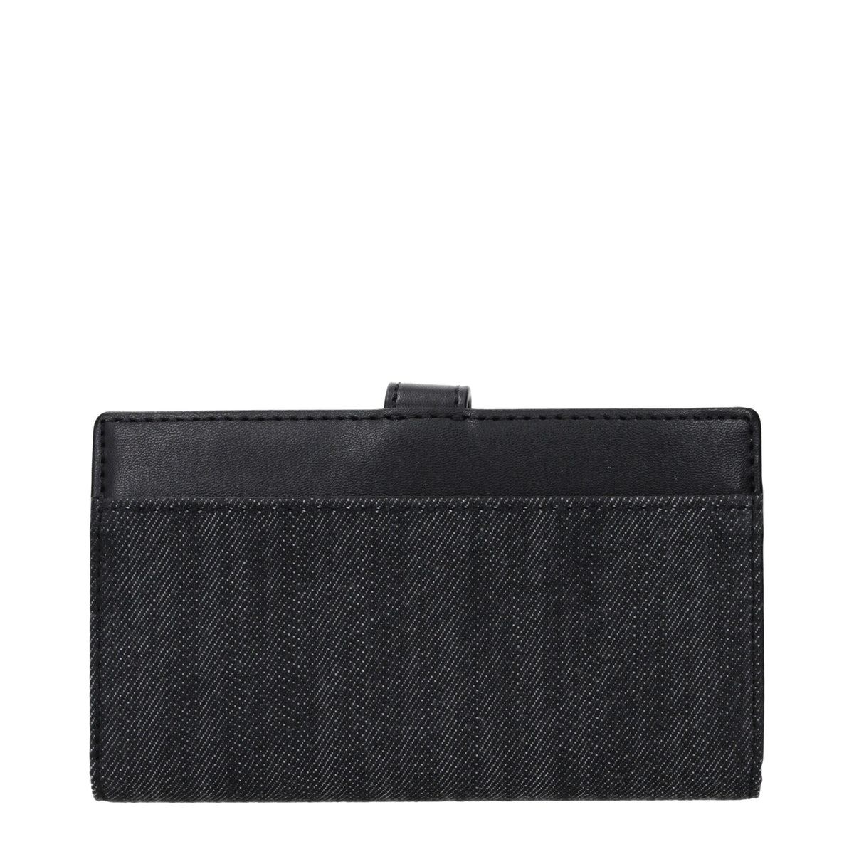 Black fabric Michael Kors wallet with multiple card slots and zippered coin pocket, featuring sleek, stylish design.