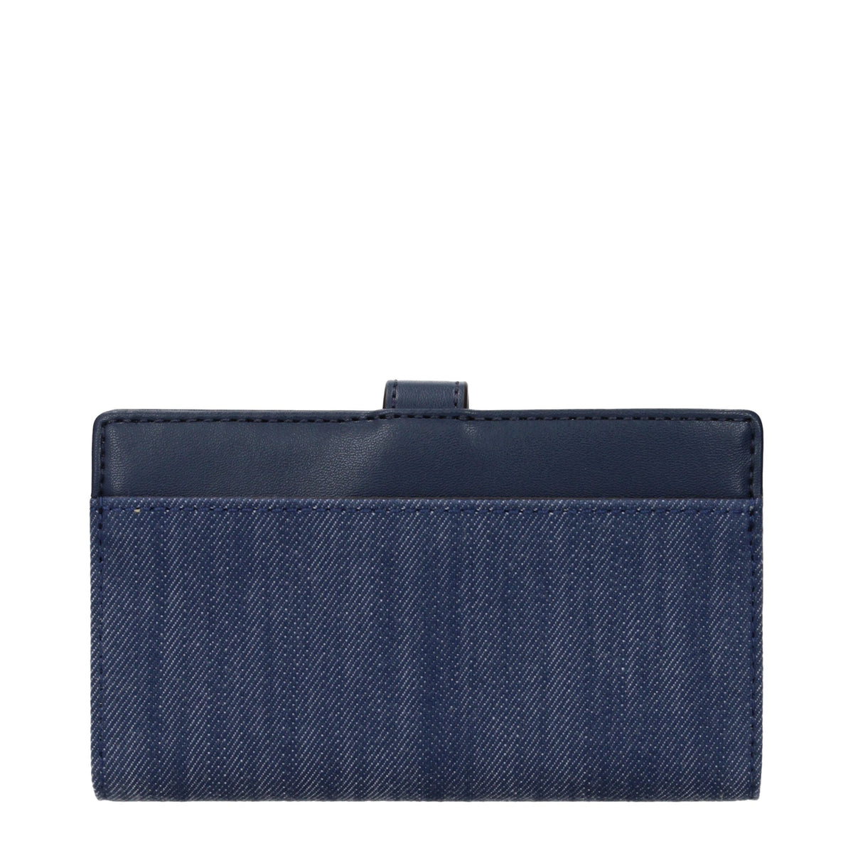 Blue fabric Michael Kors wallet with multiple card slots and a zip coin pocket, featuring a sleek and stylish design.