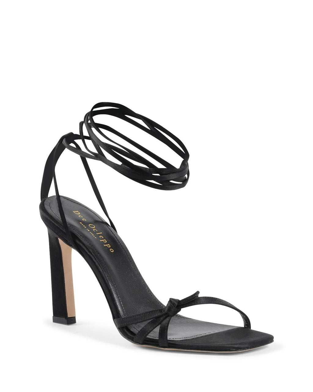 Dee Ocleppo Black Satin Strap-On Sandals Dee Ocleppo