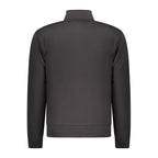 Black cotton men's sweatshirt by Coveri Moving with a classic crew neck and relaxed fit, displayed on a hanger.