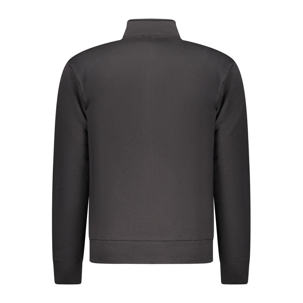Black cotton men's sweatshirt by Coveri Moving with a classic crew neck and relaxed fit, displayed on a hanger.