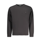 Black cotton men's sweater by Coveri Moving featuring a classic fit and ribbed cuffs, displayed on a neutral background.