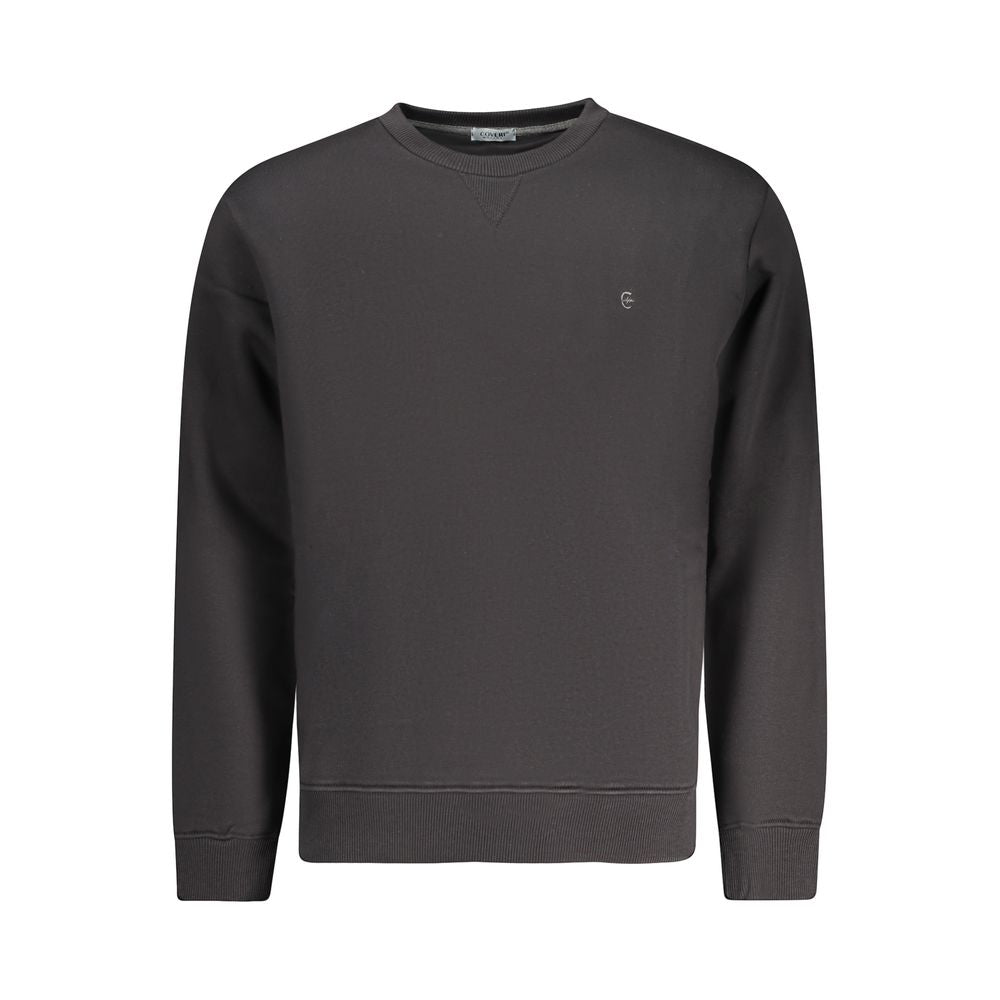Black cotton men's sweater by Coveri Moving featuring a classic fit and ribbed cuffs, displayed on a neutral background.