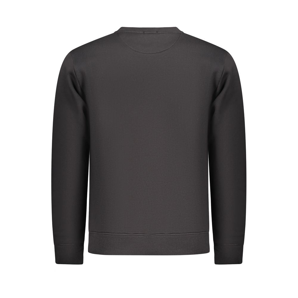 Black cotton men's sweater by Coveri Moving, featuring a classic fit and ribbed cuffs, displayed on a neutral background.