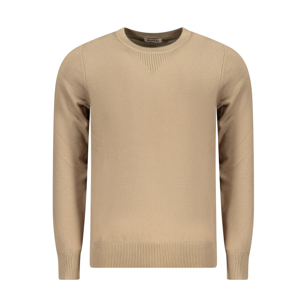 Beige viscose men's sweater by Rifle, featuring a comfortable fit and classic design, shown on a plain background.