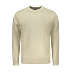 Beige men's cotton sweatshirt by Coveri Moving with a relaxed fit and crew neckline, displayed on a hanger.